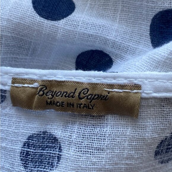 Beyond Capri Midi Dress Woman One Size White Blue Polka Dot 100% Cotton Artsy - Picture 7 of 12
